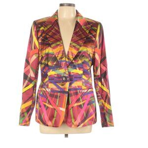 Escada Womens Multicolor Rainbow Bozena Printed Blazer Jacket Size 44